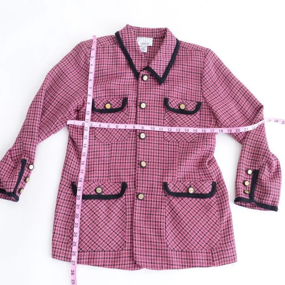 Vintage Petite Sophisticate Pink Houndstooth Button Up Blazer 14 - Picture 5 of 13